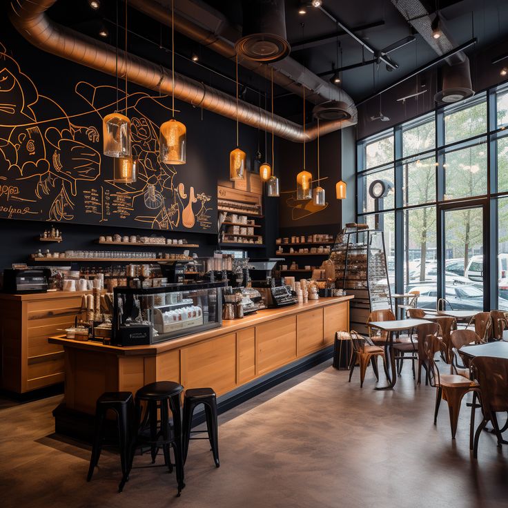 Cozy wooden coffee shop interior